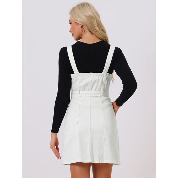 Women's Classic Adjustable Strap A-Line Overall Denim Dress White - Picture 4 of 6